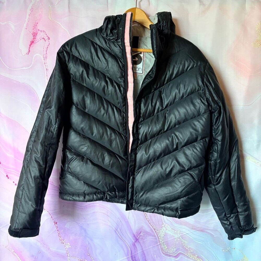 Burton M Black Puffer Hooded Winter Jacket Preppy Resort Luxury Mountain Chic